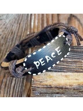 Leather Peace Affirmation Bracelet Brown